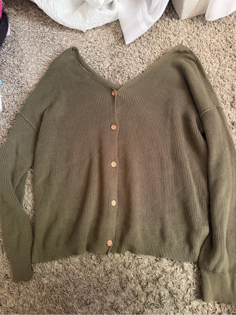 Pink Rose Olive Green V-Neck Button Cardigan